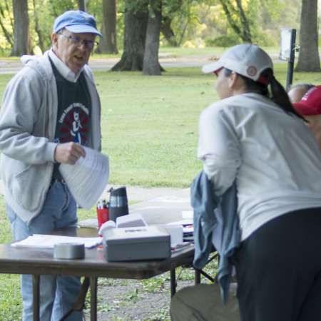 Announcer Earl Sears arrives to prepare.