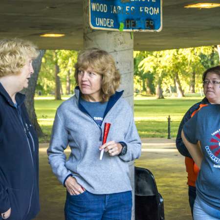 Volunteers speak before the run.