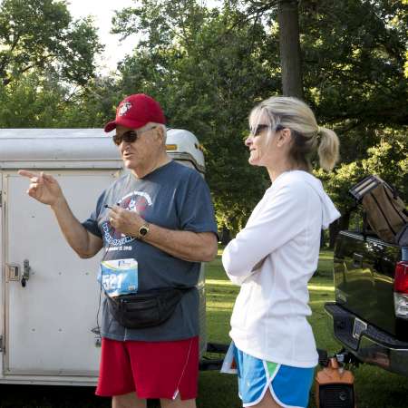 Runners visit before the race.