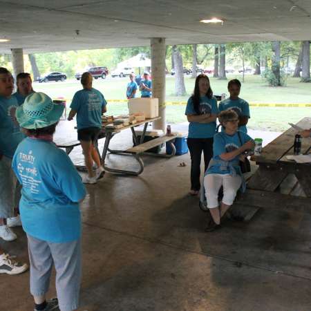 Volunteers receive instructions.