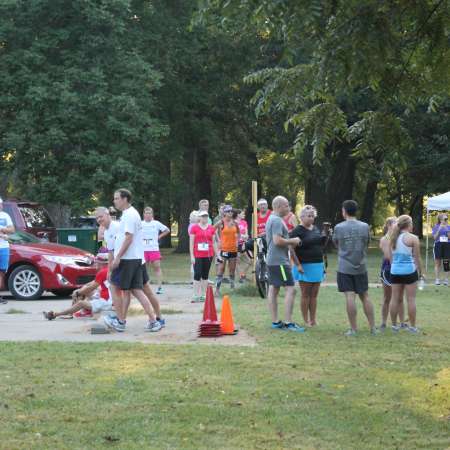 Runners gather before the announcements.