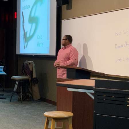 College student Chris presents on saving money on books in college.