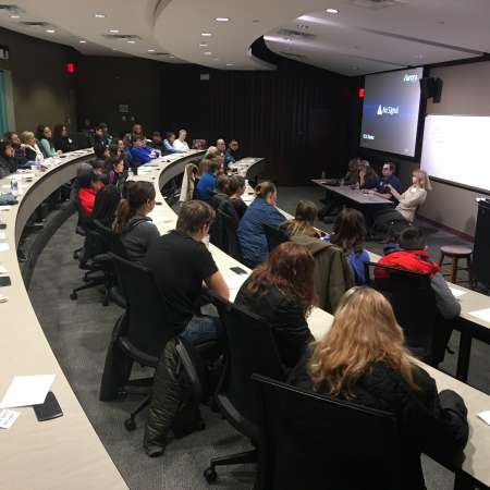 Panel answers questions for group at Jan QM.