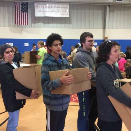 Students waiting to pack their boxes.