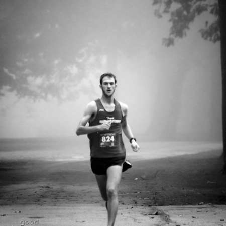 Runner approaching the finish line.