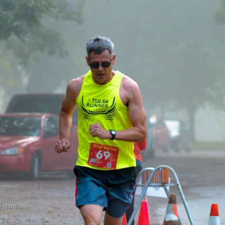 Runner approaching the finish line.