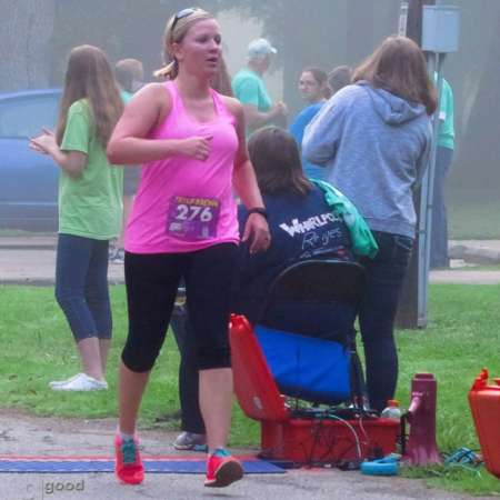 Runner approaching the finish line.