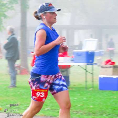 Runner approaching the finish line.