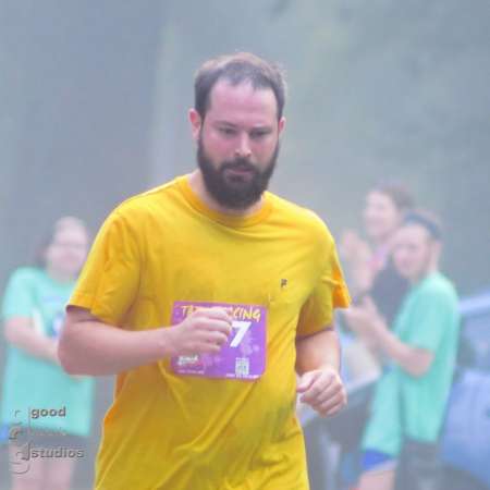 Runner approaching the finish line.