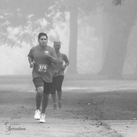 Runner approaching the finish line.