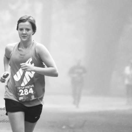 Runner approaching the finish line.