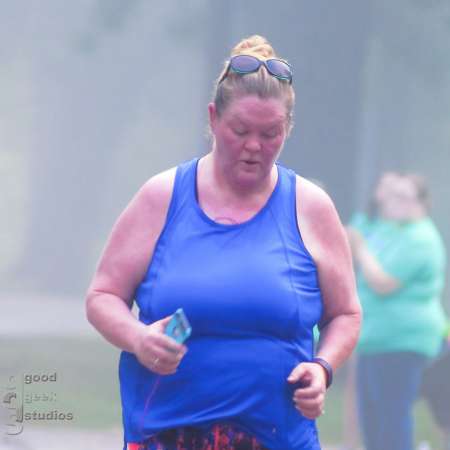 Runner approaching the finish line.