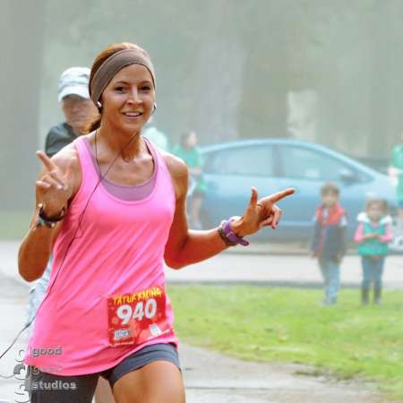 Runner approaching the finish line.