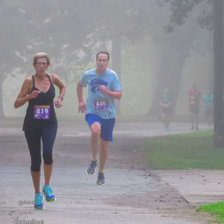 Runner approaching the finish line.