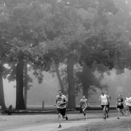 Runner approaching the finish line.