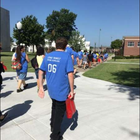 Students walk through campus.